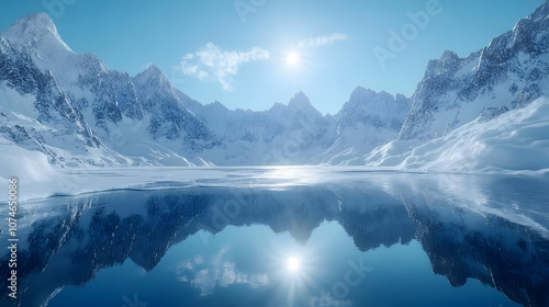 Wallpaper Mural Snowy Mountain Landscape with Reflection in Frozen Lake - 3D Illustration Torontodigital.ca