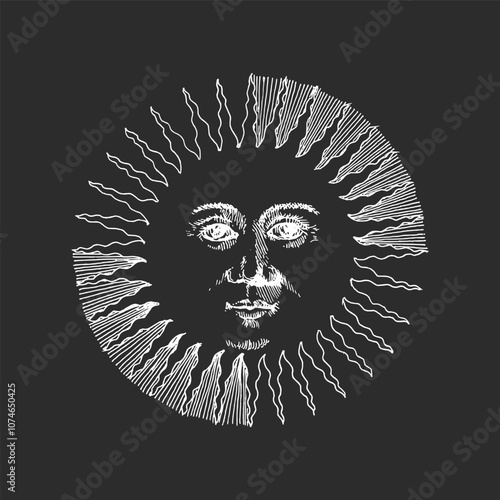 The Sun, vintage illustration hand drawn in vector