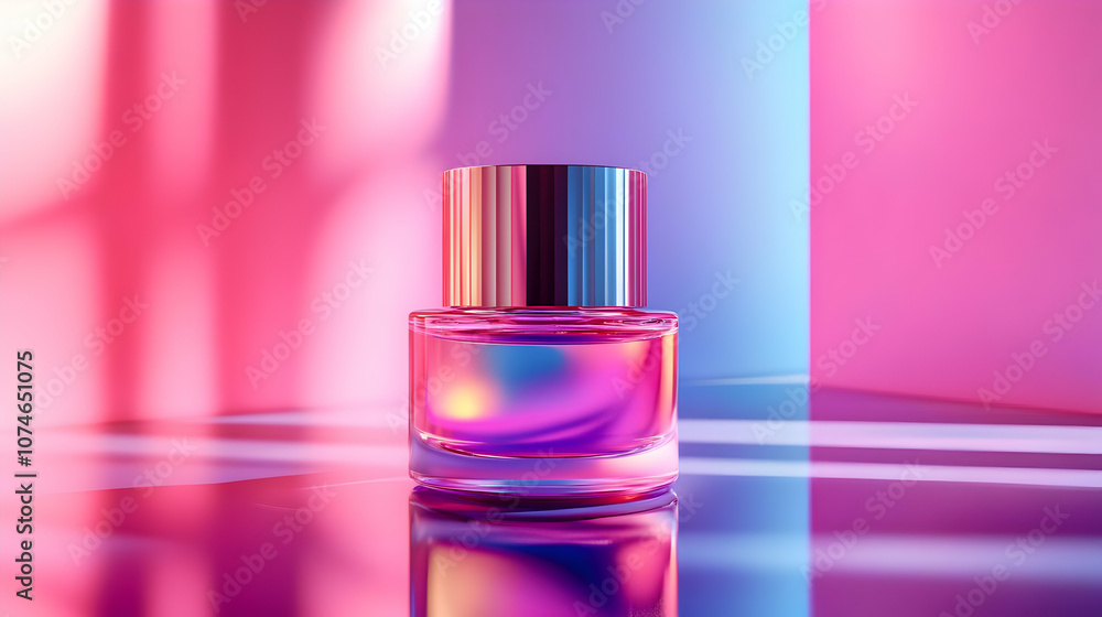 Glass Bottle With Pink, Purple, and Blue Gradient Background - 3D Illustration Glass Bottle With Pink, Purple, and Blue Gradient Background - 3D Illustration