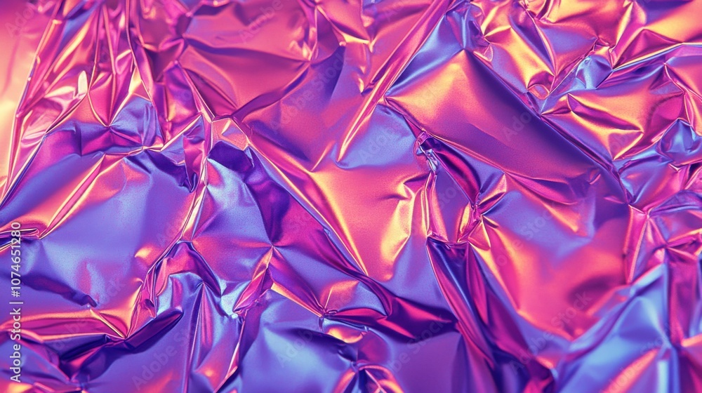 A vibrant close-up of crumpled foil, showcasing dynamic shades of purple and pink, creating a mesmerizing visual effect. A vibrant close-up of crumpled foil, showcasing dynamic shades of purple and pink, creating a mesmerizing visual effect.