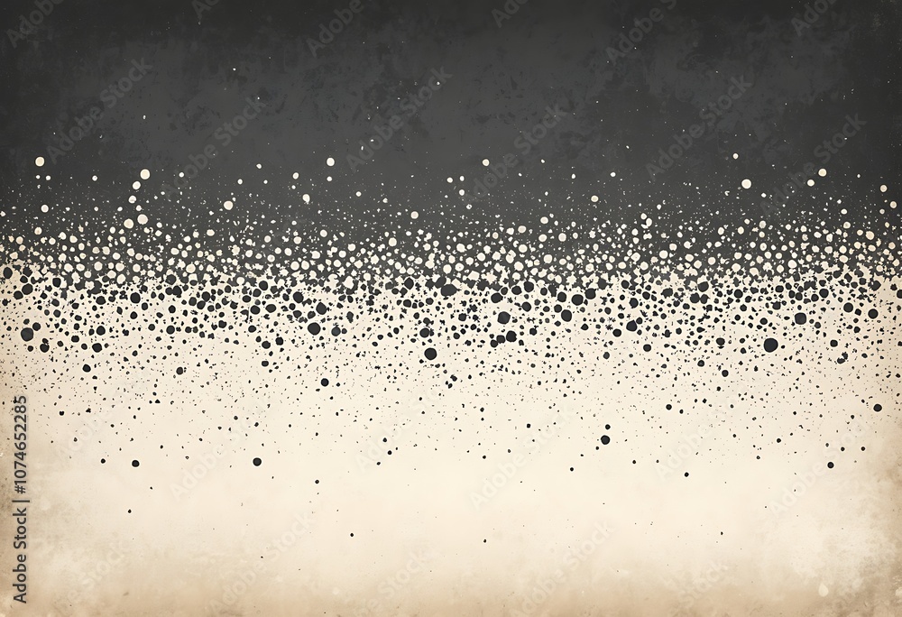 Obraz premium Abstract Black And White Dot Pattern Background. A black and white abstract background with a gradient of black dots fading to a light tan background.