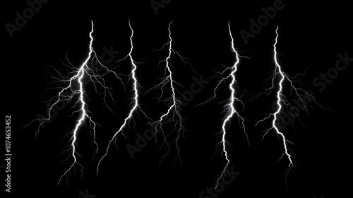 Dynamic lightning bolts striking against a dark backdrop, showcasing nature's raw power and energy.