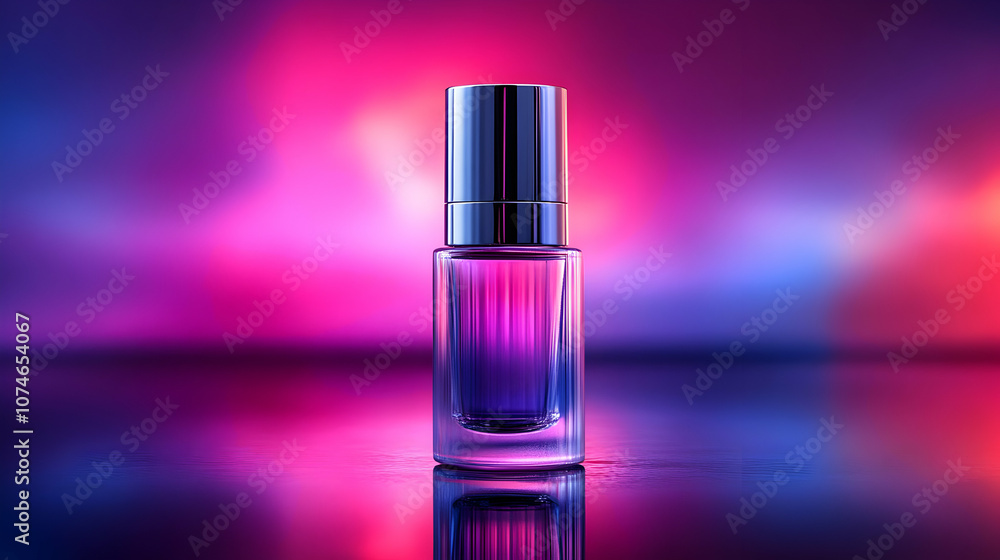 Glass Perfume Bottle in Neon Lights - 3D Render Glass Perfume Bottle in Neon Lights - 3D Render