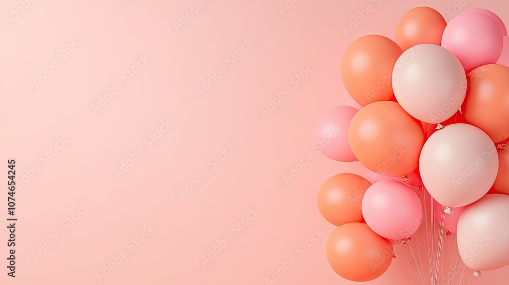 Colorful 3D balloons create a playful atmosphere against a soft pink background, perfect for celebrations and creative designs Colorful 3D balloons create a playful atmosphere against a soft pink background, perfect for celebrations and creative designs