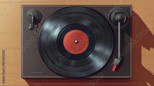 A close-up of a classic vinyl record spinning on a turntable, capturing the essence of retro music nostalgia.