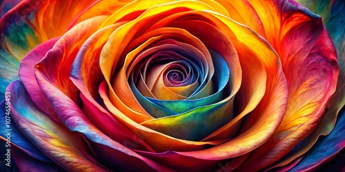 Fototapeta Naklejka Na Ścianę i Meble -  Vibrant Rainbow Rose, a Close-Up Perspective of Delicate Petals Unfurling in a Symphony of Hues