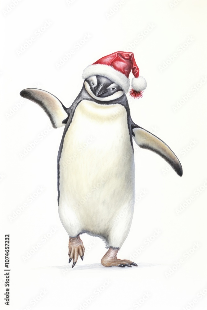 Fototapeta premium Christmas penguin drawing animal bird.