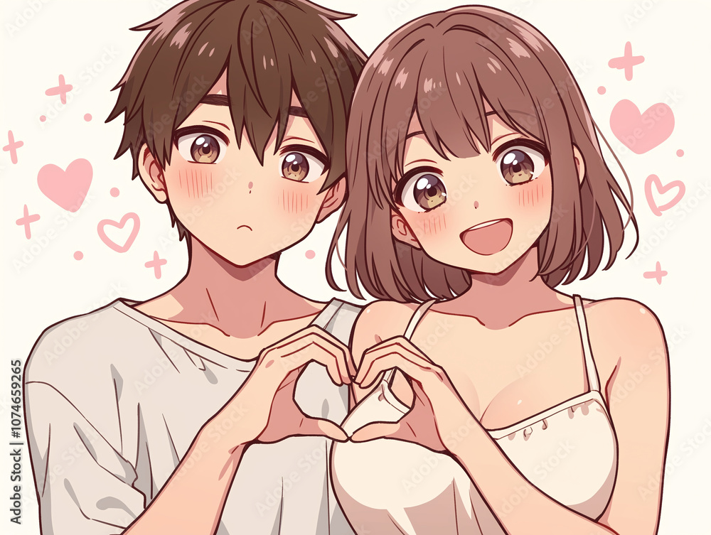 Anime Couple in Love: Heartfelt Illustration Anime Couple in Love: Heartfelt Illustration