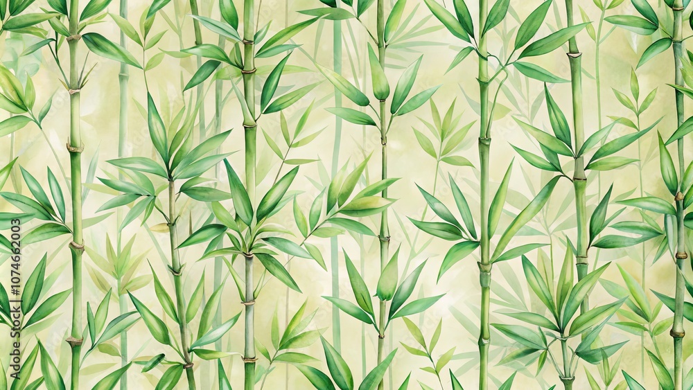 A Lush Watercolor Illustration of a Dense Bamboo Forest, Featuring Delicate Green Leaves and Tall, Sturdy Stems, Capturing the Tranquil Atmosphere of a Serene Natural Habitat A Lush Watercolor Illustration of a Dense Bamboo Forest, Featuring Delicate Green Leaves and Tall, Sturdy Stems, Capturing the Tranquil Atmosphere of a Serene Natural Habitat