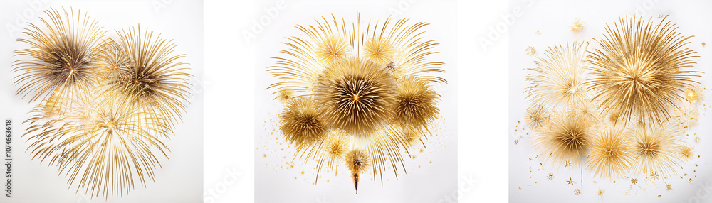 Three abstract images of brown and white bursts resembling fireworks on a white background. Three abstract images of brown and white bursts resembling fireworks on a white background.