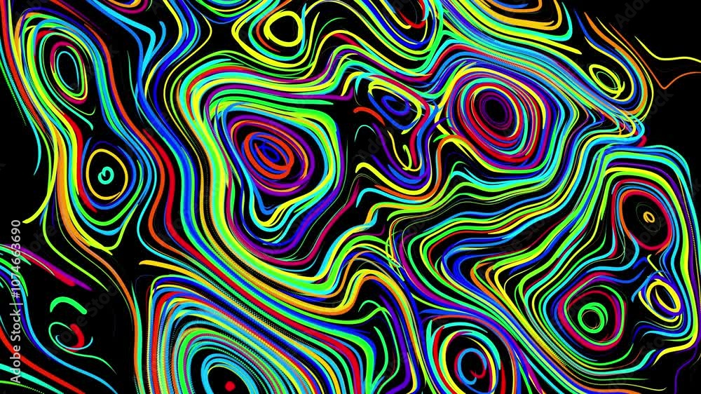 Abstract creative looped bg with curled lines like trails of different colors. Lines form swirling pattern like curle noise. Abstract 3d looping flowing animation as bright creative festive background Abstract creative looped bg with curled lines like trails of different colors. Lines form swirling pattern like curle noise. Abstract 3d looping flowing animation as bright creative festive background