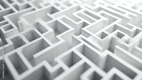 A white, 3D rendering of a complex maze.