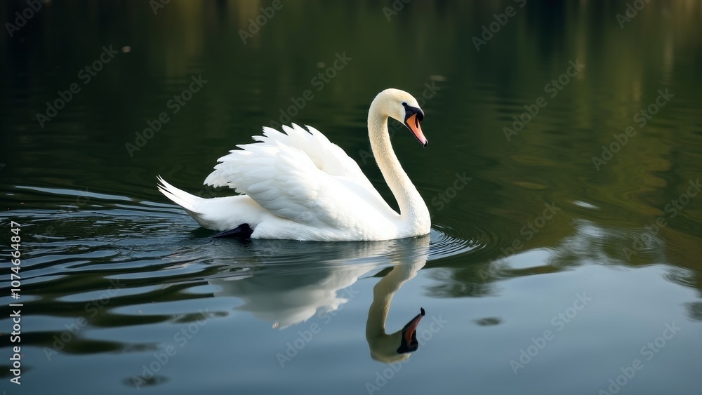 Elegant Swan Gliding Across a Calm Pond with Reflections Elegant Swan Gliding Across a Calm Pond with Reflections