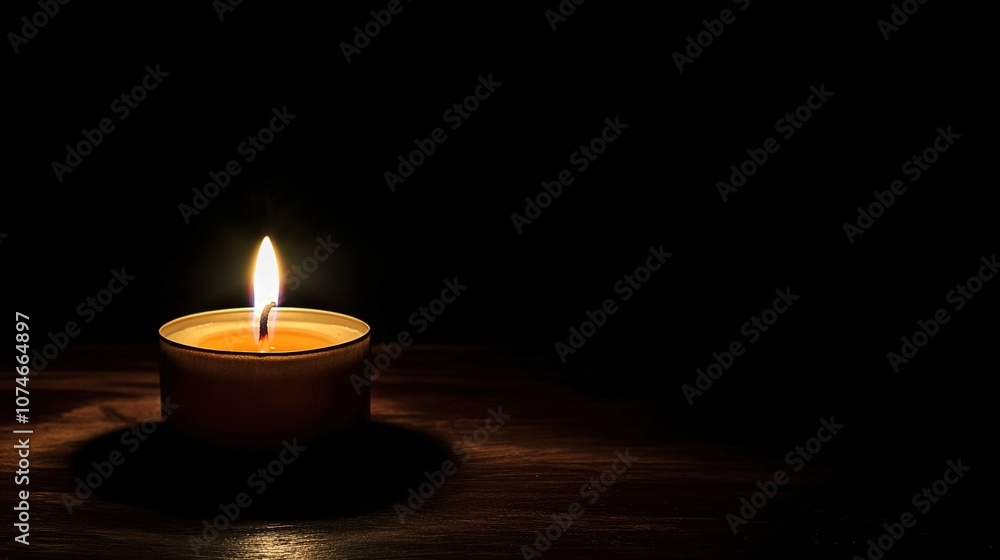 Dark room with single candle flickering on wooden table during power outage, symbolizing temporary darkness and reliance on alternative light sources. Dark room with single candle flickering on wooden table during power outage, symbolizing temporary darkness and reliance on alternative light sources.