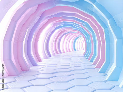 Wallpaper Mural A futuristic corridor with hexagonal patterns and pastel colors for a modern touch. Torontodigital.ca