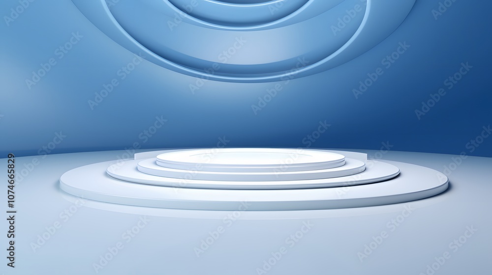 Obraz premium 3d rendering of white and blue abstract geometric background. Scene for advertising, technology, showcase, banner, game, sport, cosmetic, business, metaverse. Sci-Fi Illustration. Product display