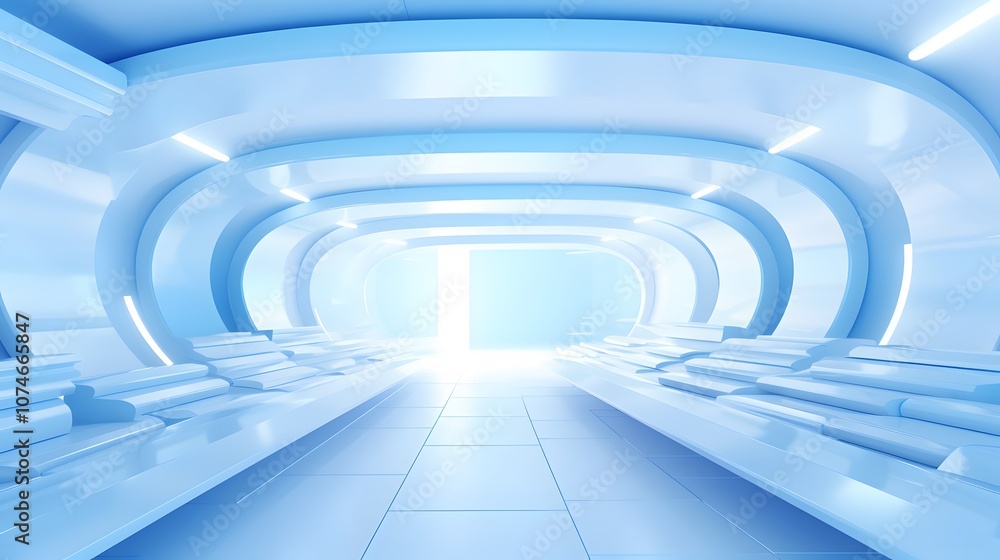Obraz premium 3d rendering of white and blue abstract geometric background. Scene for advertising, technology, showcase, banner, game, sport, cosmetic, business, metaverse. Sci-Fi Illustration. Product display