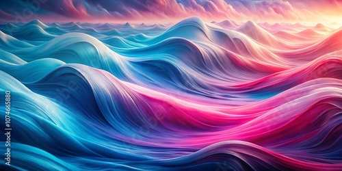 Abstract Dreamlike Landscape With Fluid Swirling Waves in Vivid Hues of Blue, Pink, and Purple