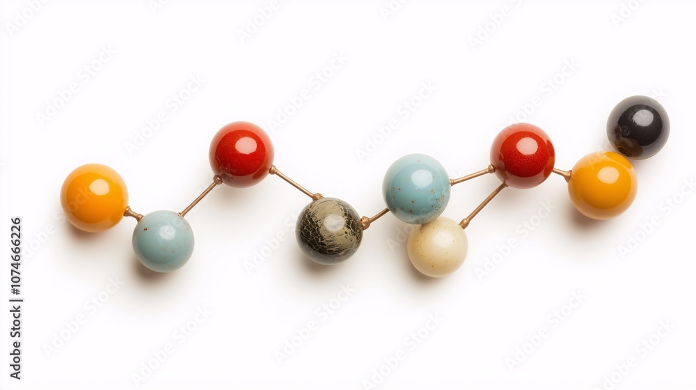 Obraz premium Abstract Geometric Molecular Structure with Colorful Spheres Over White Background for Scientific and Artistic Representations in Modern Design