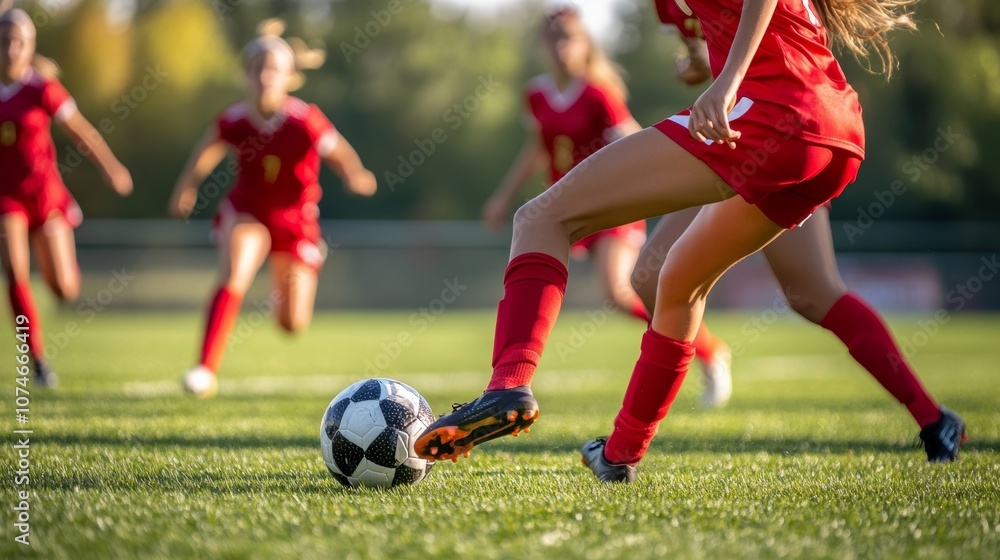 Intense Soccer Match Among Female Athletes on the Field Intense Soccer Match Among Female Athletes on the Field