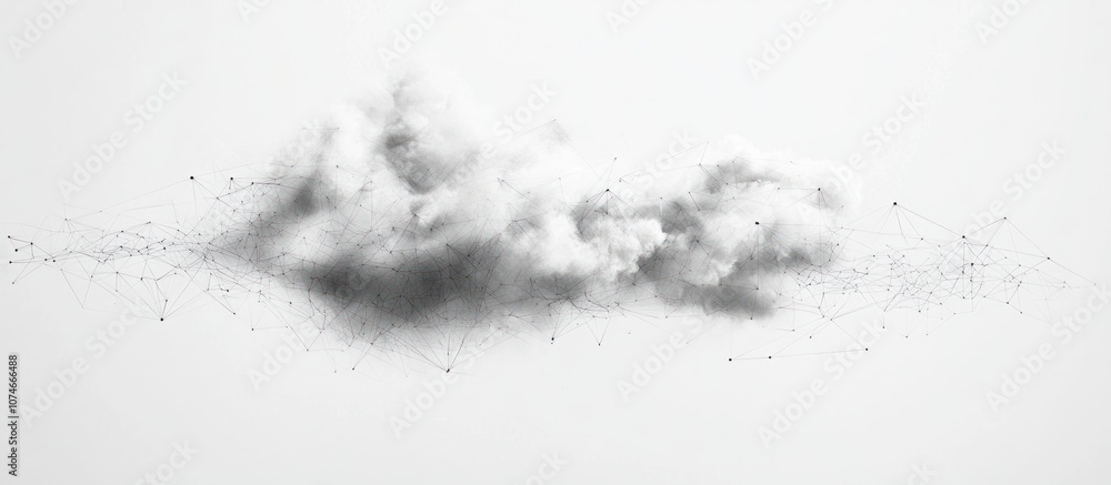 Fototapeta premium A single cloud with delicate network lines in front of a white background.