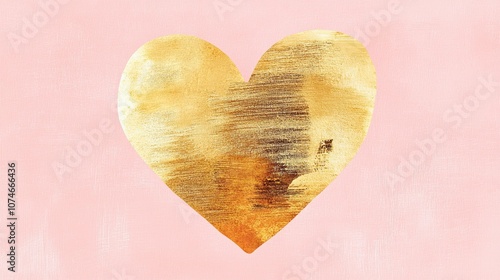 Golden heart on soft pink canvas texture - modern art design photo