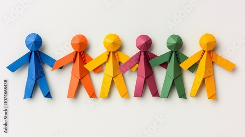 Colorful Paper Figures Representing Diversity and Unity in a Creative Group with Vibrant Colors and Unique Shapes for Artistic Projects and Educational Use