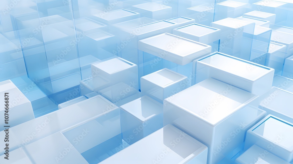 Obraz premium 3d rendering of white and blue abstract geometric background. Scene for advertising, technology, showcase, banner, game, sport, cosmetic, business, metaverse. Sci-Fi Illustration. Product display