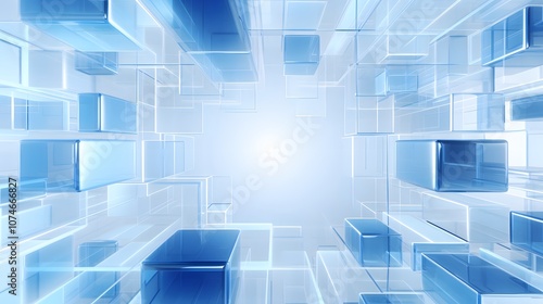 Fototapeta Naklejka Na Ścianę i Meble -  3d rendering of white and blue abstract geometric background. Scene for advertising, technology, showcase, banner, game, sport, cosmetic, business, metaverse. Sci-Fi Illustration. Product display