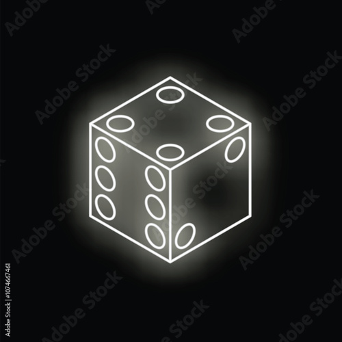 White neon dice glowing against a dark background, representing concepts of luck, chance, and gambling