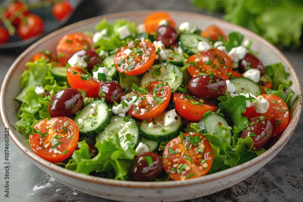 Fresh Salad with Tomatoes, Cucumbers, Olives, and Feta Cheese Fresh Salad with Tomatoes, Cucumbers, Olives, and Feta Cheese