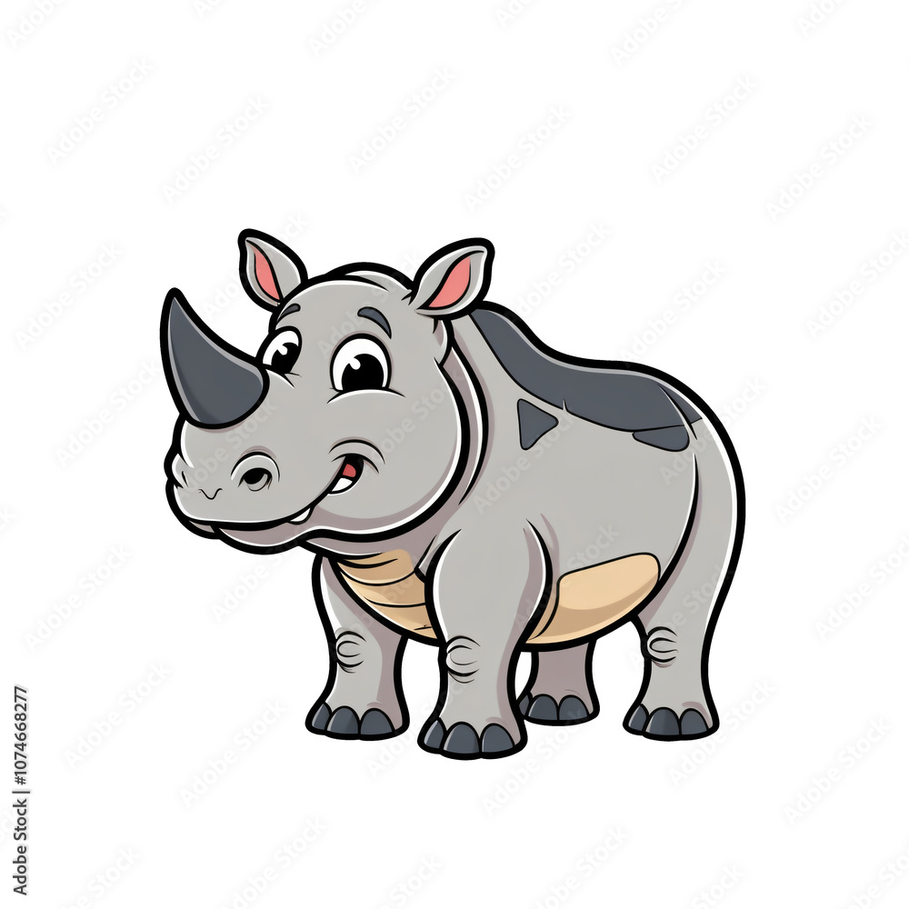Cartoon style rhinoceros sticker with big eyes, happy expression, and playful pose on white background, generative ai Cartoon style rhinoceros sticker with big eyes, happy expression, and playful pose on white background, generative ai