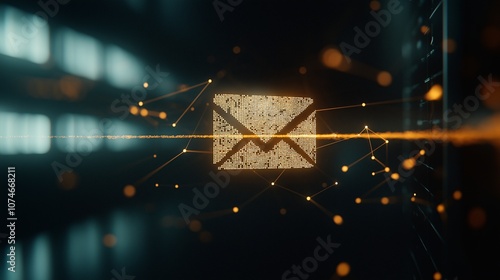 Digital Artwork Icon Representing Email Communication with Abstract Light Effects and Technology Background
