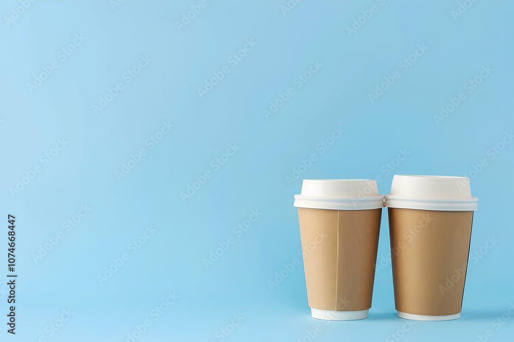 paper cups with coffee on classic blue background with copy space paper cups with coffee on classic blue background with copy space