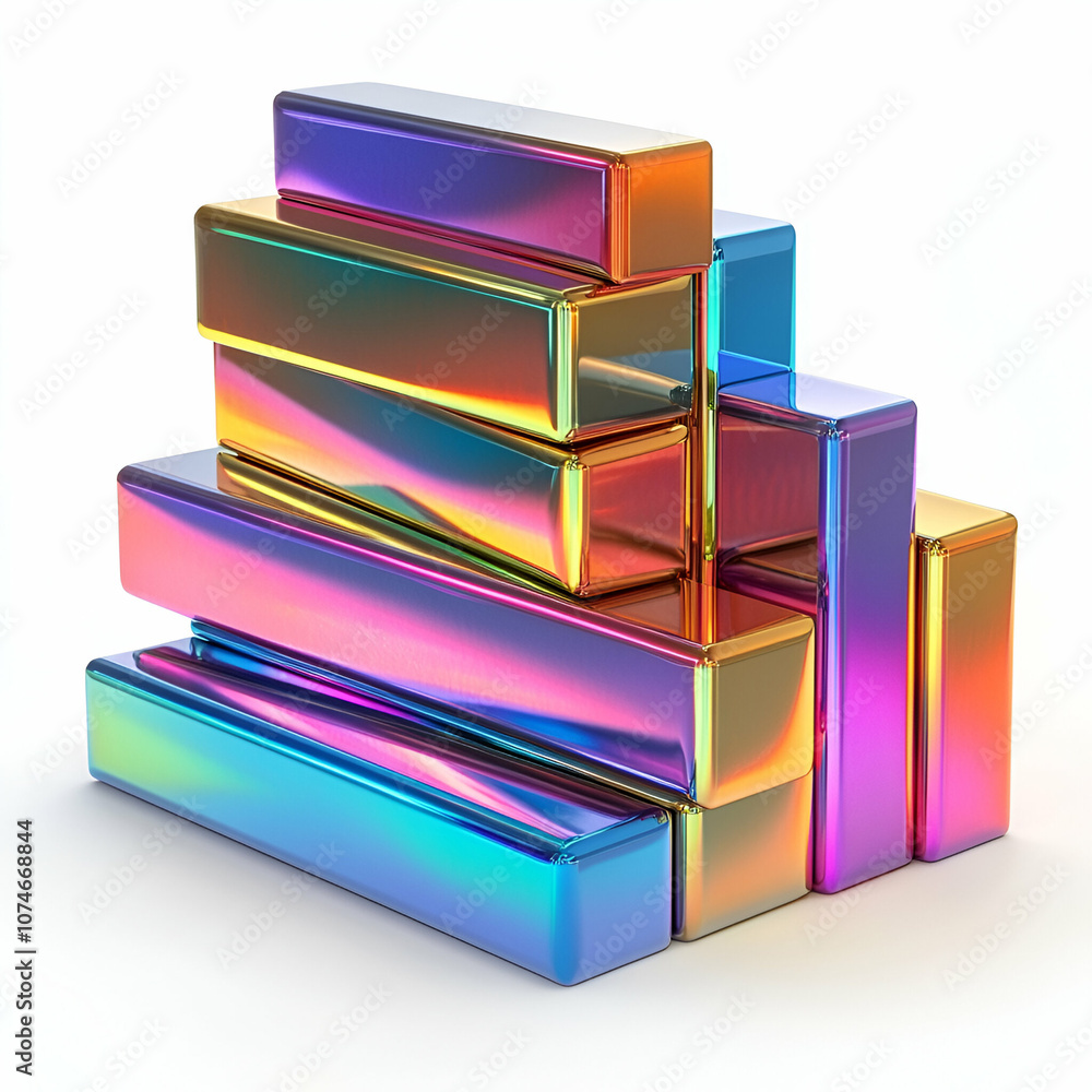 Colorful reflective blocks arranged in a modern abstract composition. Colorful reflective blocks arranged in a modern abstract composition.