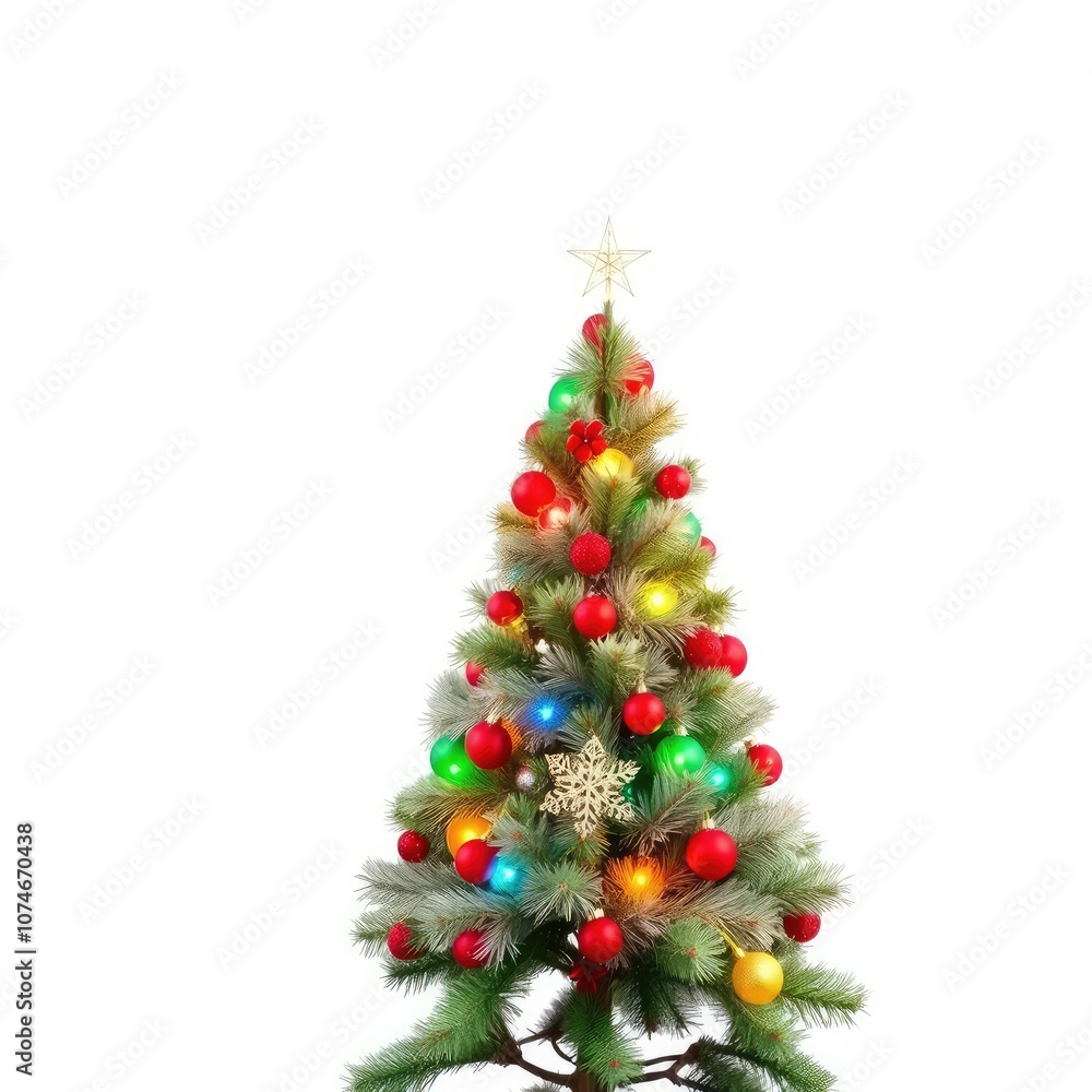 Fototapeta premium Decorated christmas tree on a white isolated background