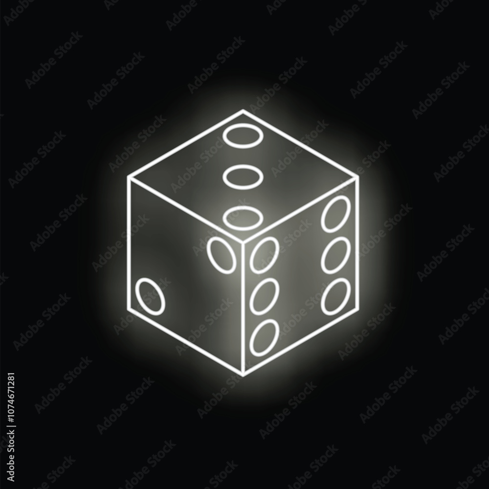 Neon dice shining on black background representing gambling and luck Neon dice shining on black background representing gambling and luck