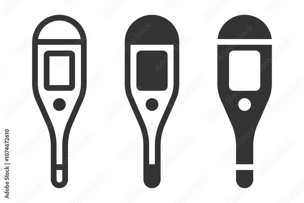 Vector icon of a digital thermometer in multiple styles. Vector icon of a digital thermometer in multiple styles.