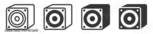 Minimalist subwoofer vector icon set in multiple styles.