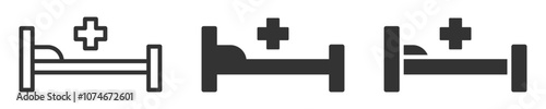 Vector icon of a hospital bed with a medical cross symbol.