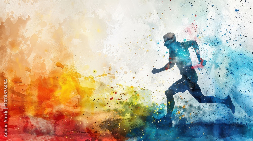 Naklejka premium Silhouette running man watercolor background