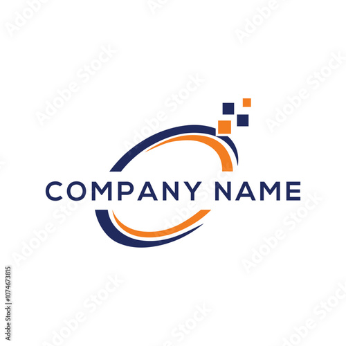 data logo design for data business. Brightly glowing AI chip on light circuit board on technology blue background. CPU processor or semiconductor on tech bg. 