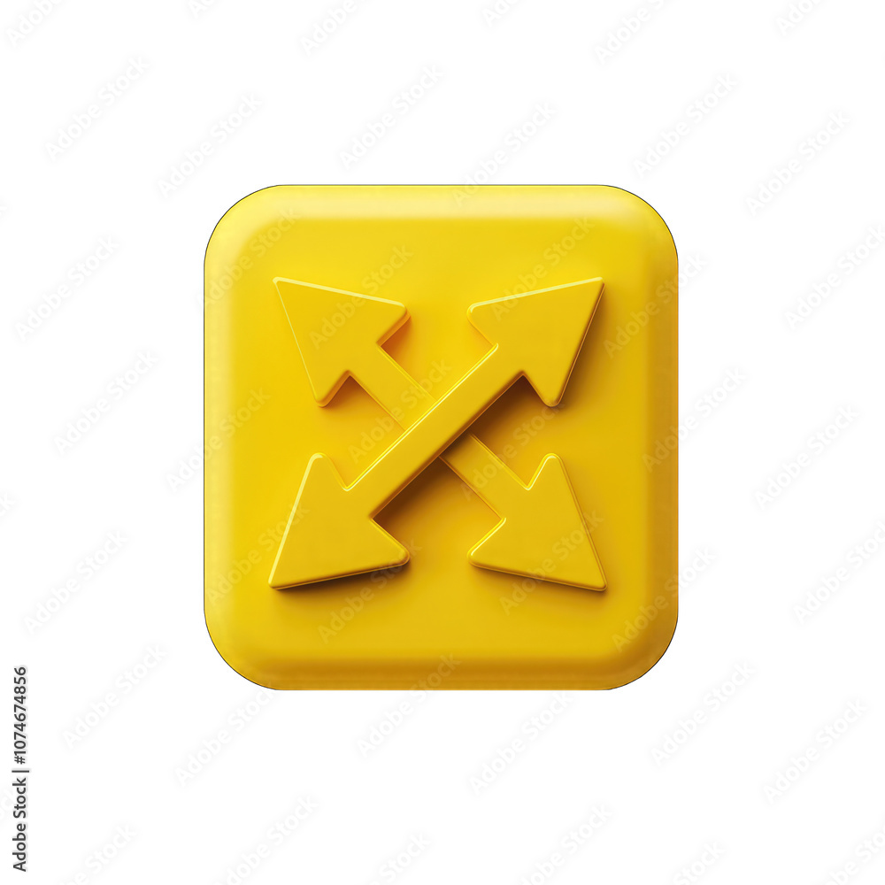 A yellow square icon with two arrows in the middle, in a simple and minimalistic design, 3D rendering, isolated on Cutout PNG white background A yellow square icon with two arrows in the middle, in a simple and minimalistic design, 3D rendering, isolated on Cutout PNG white background