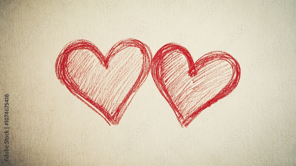 Hand-drawn red hearts on paper symbolizing love and romance Hand-drawn red hearts on paper symbolizing love and romance