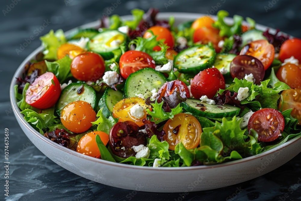 Fresh Salad with Cherry Tomatoes, Cucumber, and Feta Cheese Fresh Salad with Cherry Tomatoes, Cucumber, and Feta Cheese