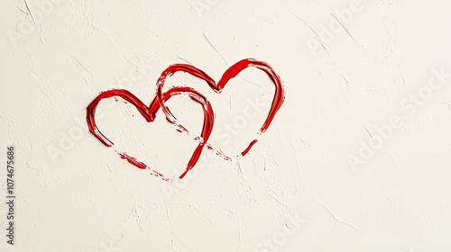 Red heart brushstrokes on textured white wall - love and art inspiration photo