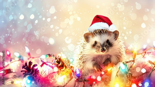 Cute hedgehog in a Santa Claus hat