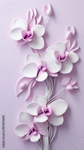 Orchid bas relief small pattern flower purple plant.