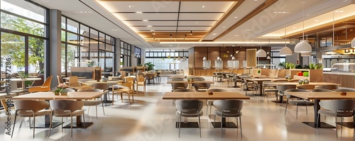 Spacious Modern Restaurant Interior with Open Layout and Greenery