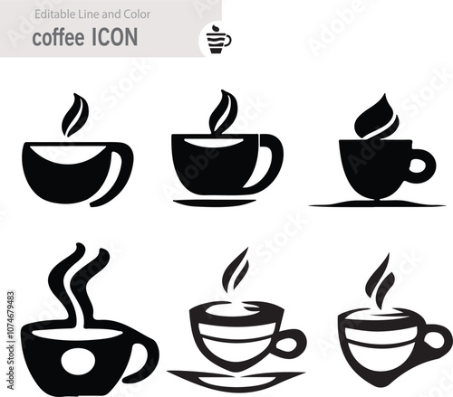 Coffee icon collection - vector outline illustration and silhouette